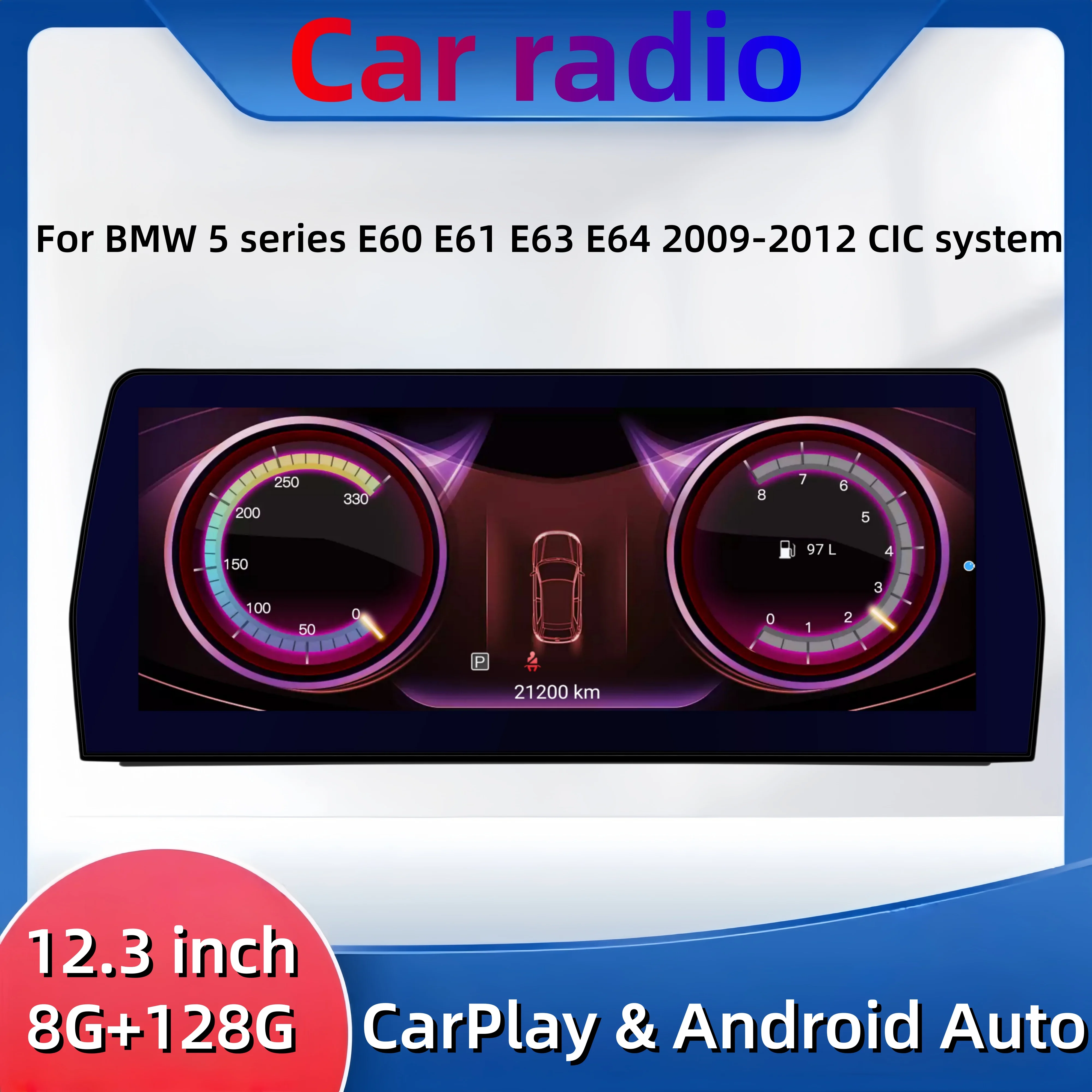 

12.3 Inch Android Car for BMW E60 E61 E63 E64 2006-2012 Stereo 8+128G Carplay Bluetooth GPS Navi Touch Screen Car Radio Head Unit with Backup Camera