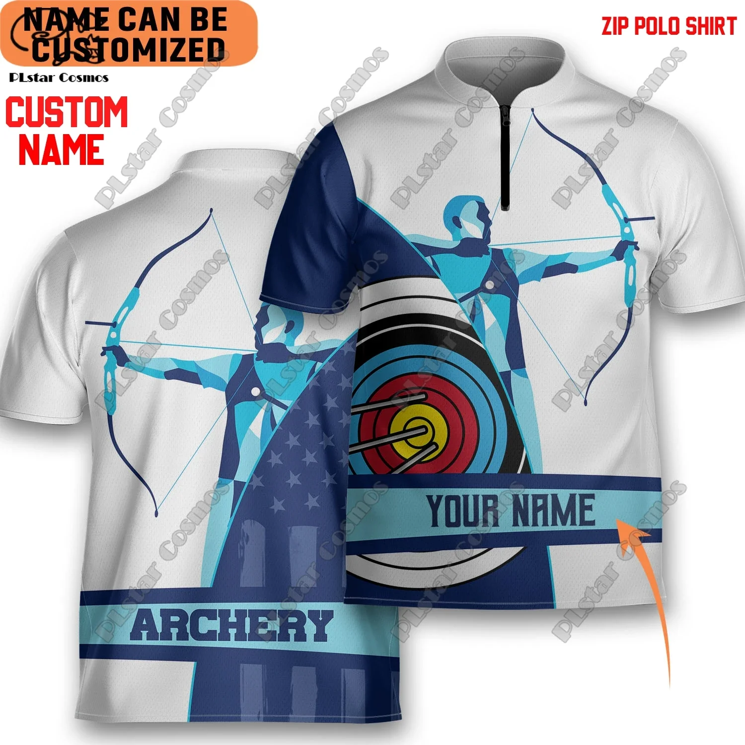 

PLstar Cosmos 3D Printing Custom Zipper Polo Shirt Summer Street Casual Unisex Indoor Archery Aiming Sports Series