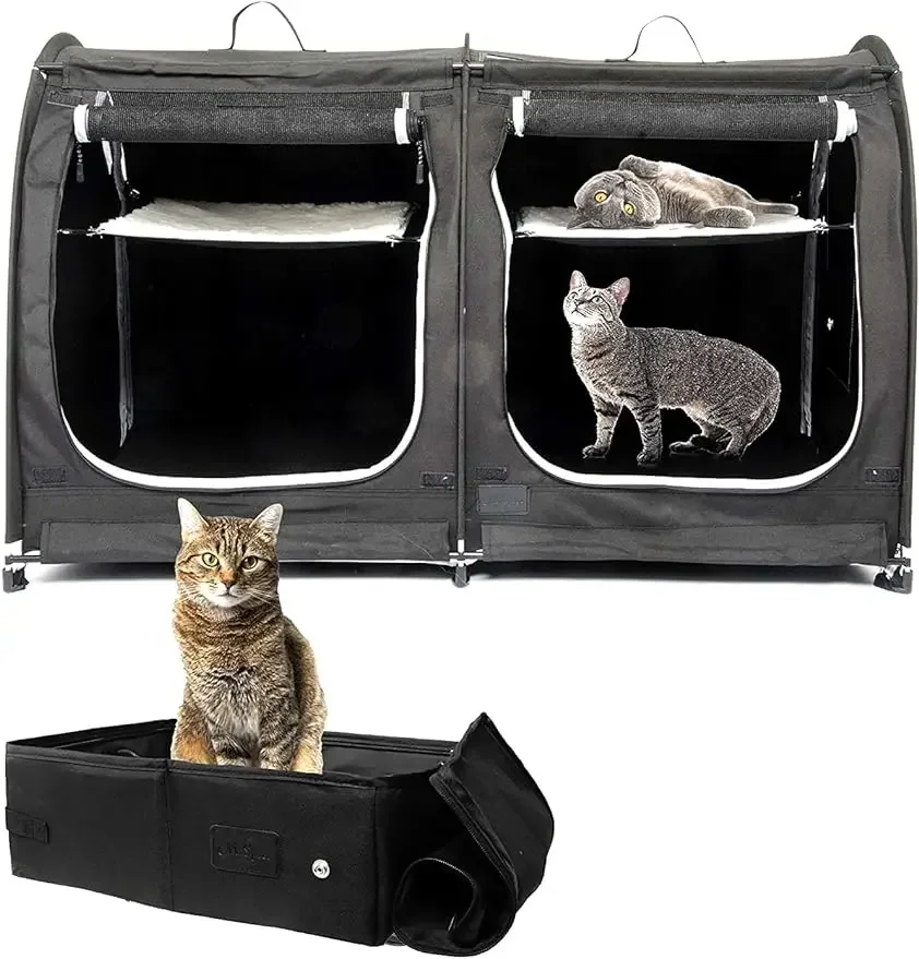 

Mispace Portable 2 Pet Carriers for Cats Collapsible Cat Condo for Car Travel Pet Kennel Show Cages with Portable Carry