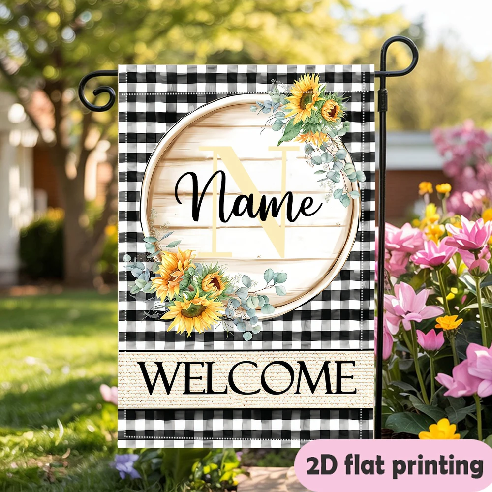 1pc double-sided Customizable Black White Sunflower Garden flag personalized custom Name garden decoration 30*45cm(12x18in)