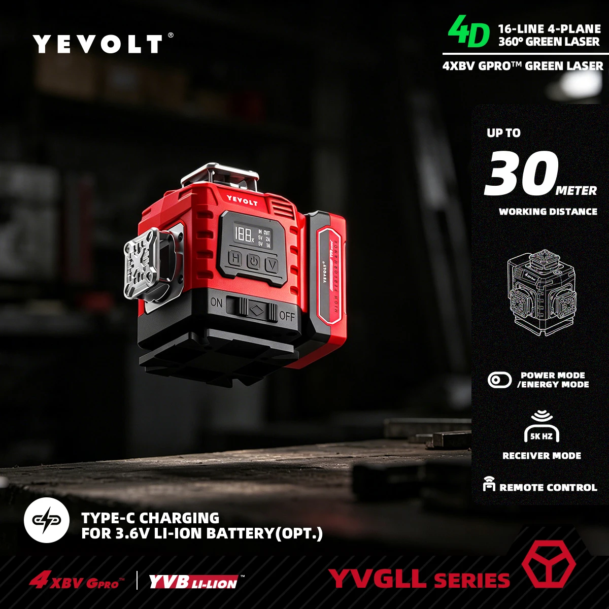 

360° Green Laser Level Line Thickness Adjustable Self-Leveling Inclination Mode Touch Control Multi Scene Adaptation Layout Tool