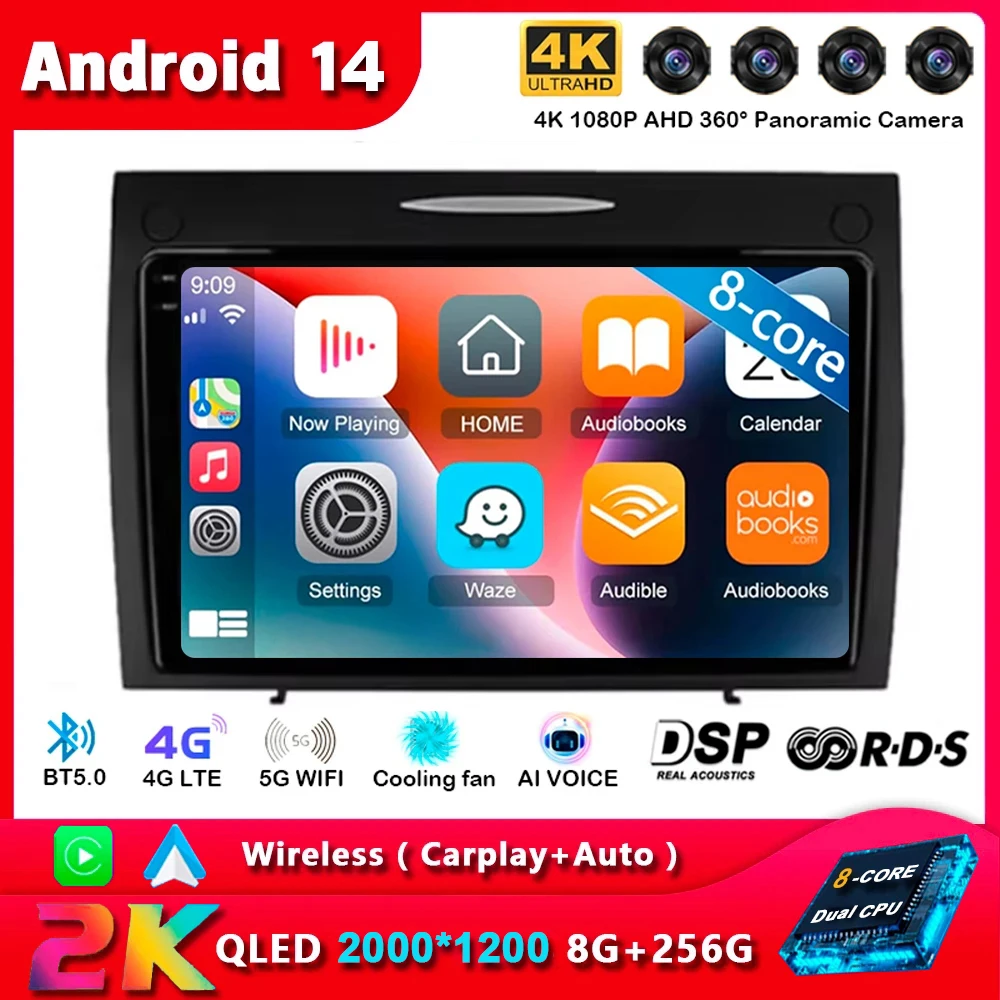 Android14 Carplay Auto For Mercedes Benz SLK Class R171 SLK200 SLK280 SLK300 2000 - 2011 Multimedia Car Radio Player WIFI+4G DSP