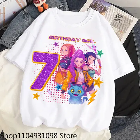New K Pop Demon Huntersd T-shirt for Children Cartoon Birthday Number Printed T Shirts Girls Short Sleeves Tops Kids Clothing