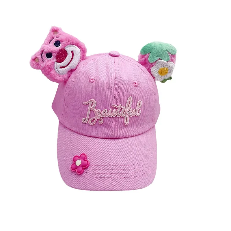 Miniso Lotso Kawaii Pink Baseball Cap Cartoon 3D Bear Fisherman Hat with Ears Children\'s Gift Hat Circumference 50-52Cm