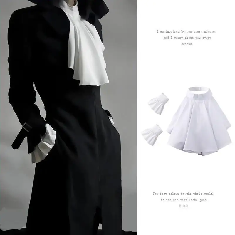 Elegant Victorian Costume Collar Ruffled Jabot Neck Collar for Halloween Parties Cosplay Vampires Costume Collar