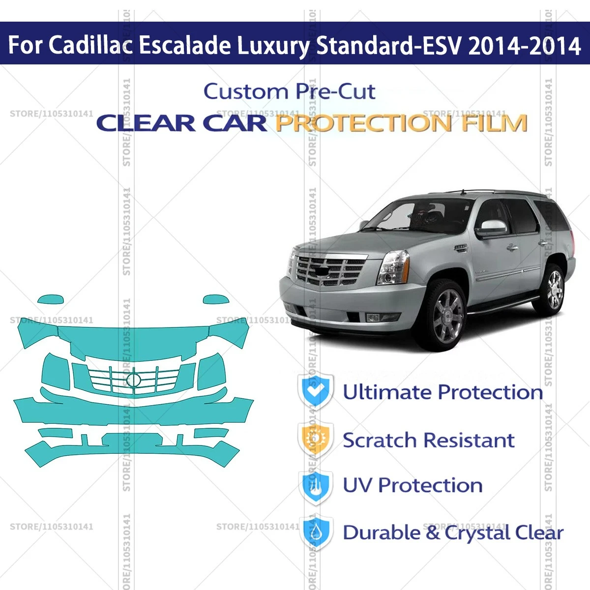 For Cadillac Escalade Luxury Standard-ESV 2014-2014 Pre-Cut Paint Protection Film PPF Transparent Car Film Automotive PPF