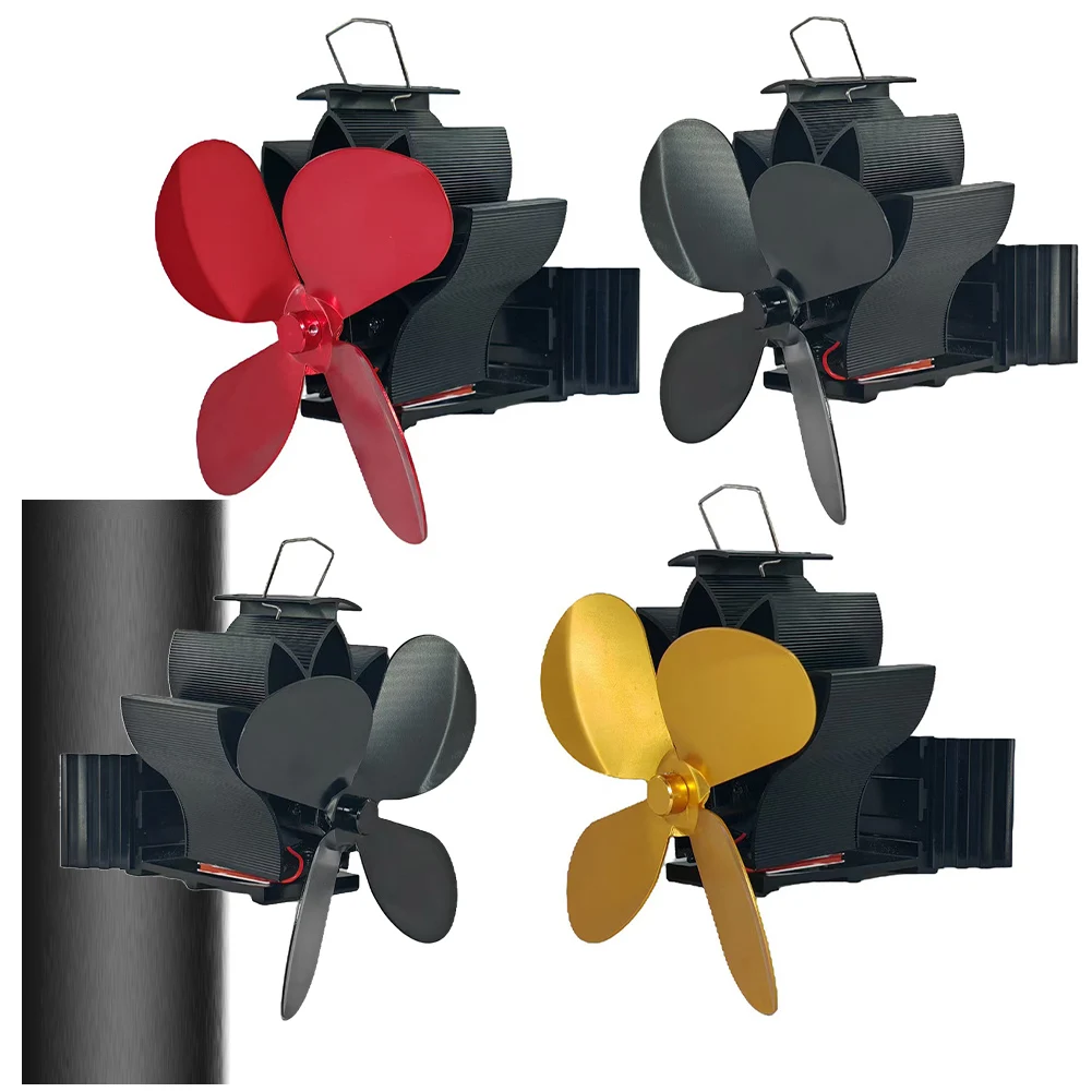 

Four Blade Design As Shown Fireplace Fan Energy Saving Flexible Setup Premium Aluminum Alloy Quiet Operation Cozy Environment