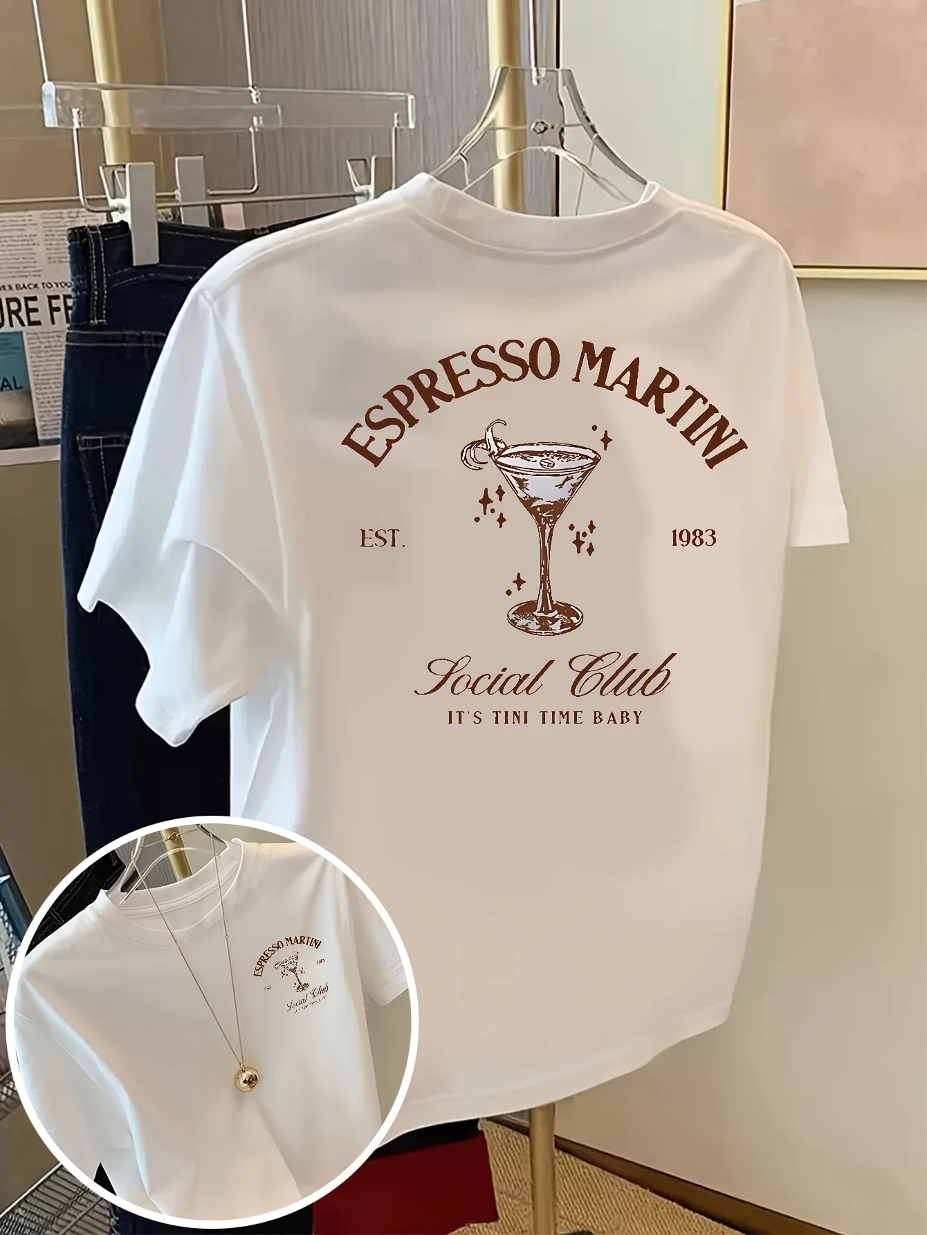 المرأة اسبريسو مارتيني كوكتيل الجرافيك تي شيرت مطبوع طاقم الرقبة قصيرة الأكمام ملابس علوية من القطن الصيف Y2k تي شيرت النساء الملابس #1