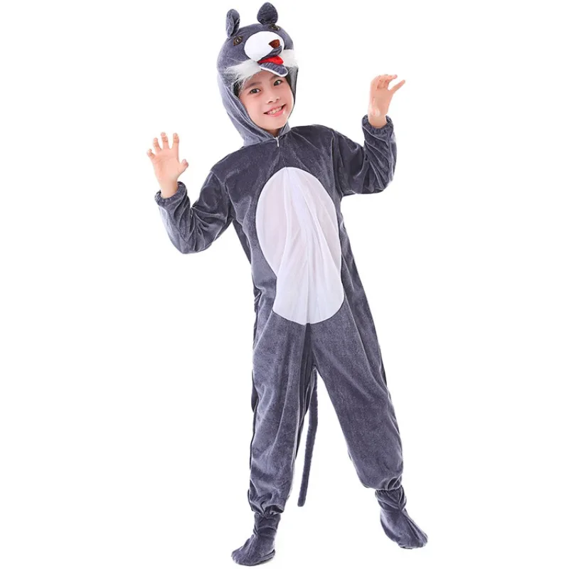Disfraz de lobo para niños y adultos, divertido disfraz de hombre lobo, mono de Animal de manga larga, traje de Cosplay, fiesta de Halloween, actuación escolar
