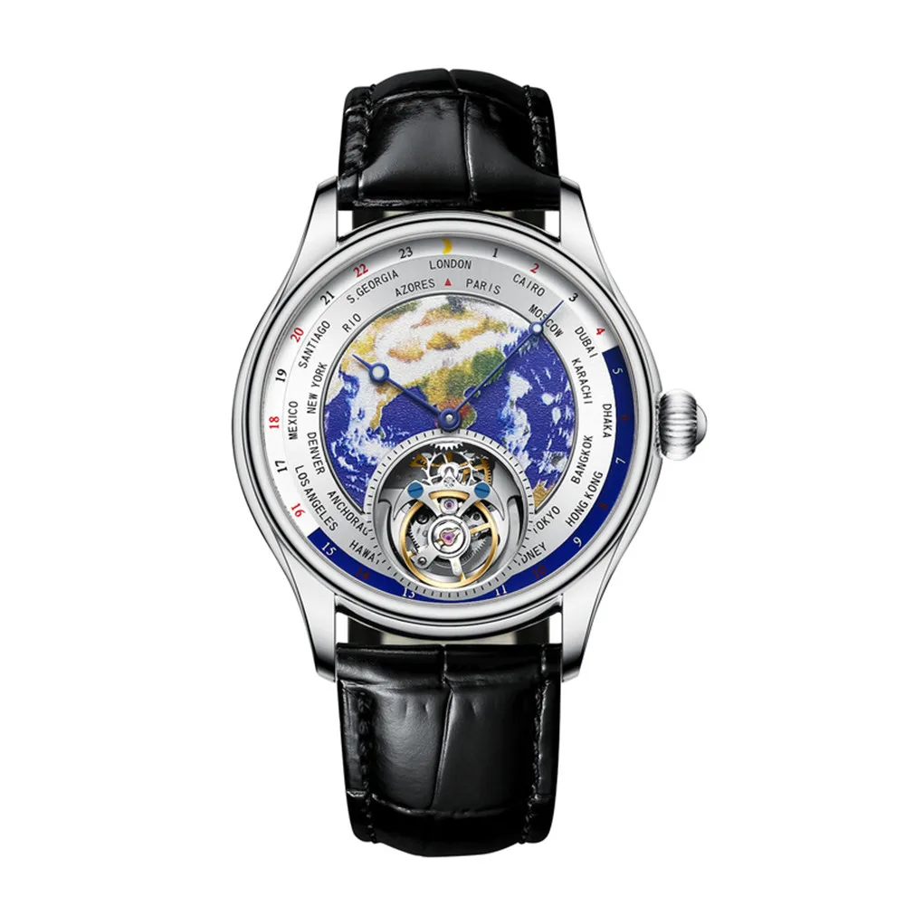 AESOP Real Tourbillon Mechanical Luxury Watch Men Earth Dial Enamel Sapphire Waterproof Clock for Man Skeleton With Diamond