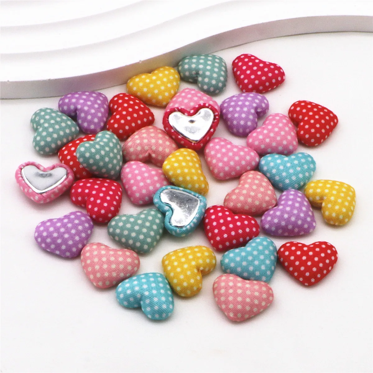 17mm Colori Della Miscela 50 pz Cuore Polka-Dot Tessuto Button Coperto Flatback Decorazione Bottoni Fatti A Mano Scrapbooking FAI DA TE, BK1005