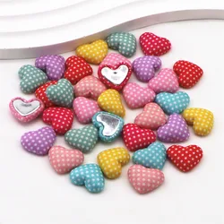 17mm Colori Della Miscela 50 pz Cuore Polka-Dot Tessuto Button Coperto Flatback Decorazione Bottoni Fatti A Mano Scrapbooking FAI DA TE, BK1005