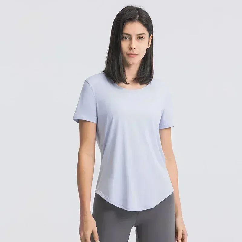Lemon Ultralight Naked-feel Workout Yoga Fitness T-shirt Top Women Lightweight Hip-length Plain Running Sport Short Sleeve Shirt