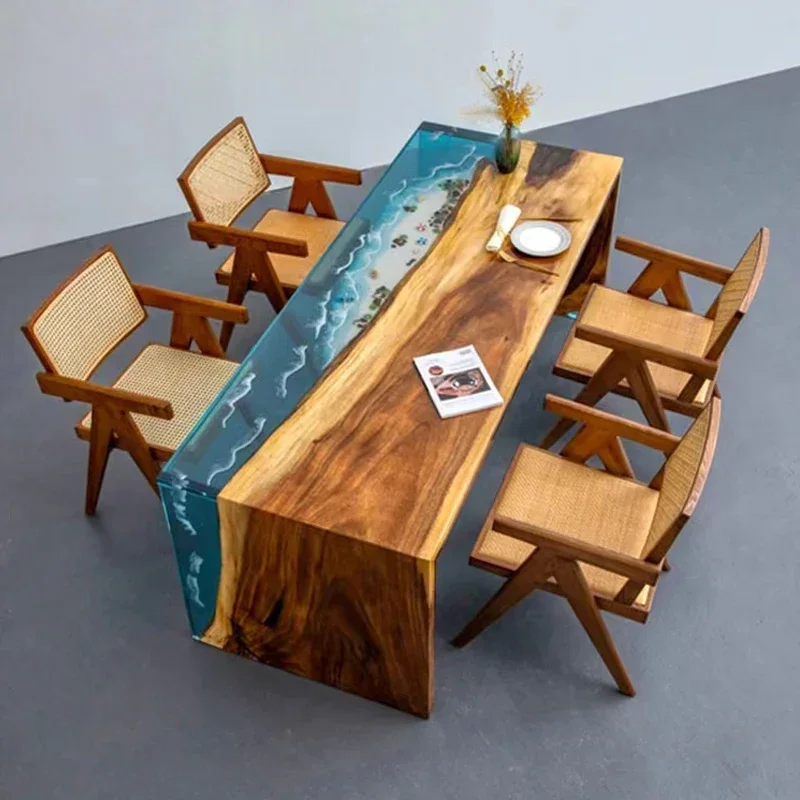 Epoxy Resin Touch Light Induction Luminous River Table Solid Wood Large Board Table