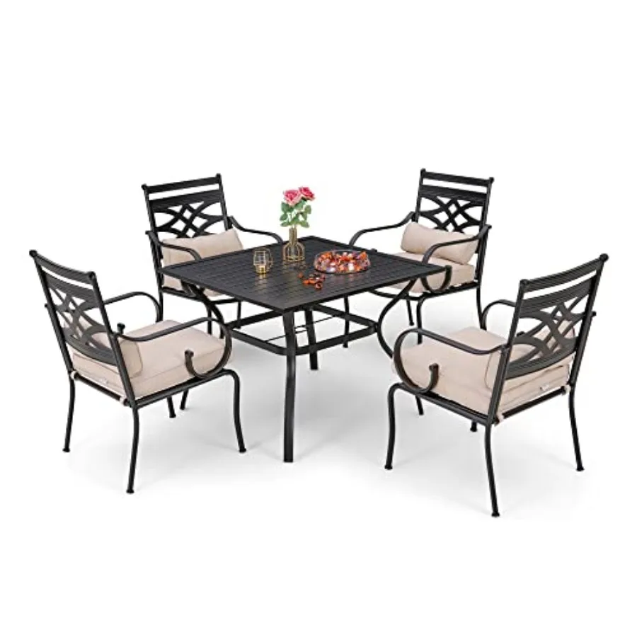 

Уличный обеденный гарнитур на 4 персоны с черным столом 37 дюймов и стульями, со съемными подушками сидений, прочный алюминиевый каркас, устойчивый к погодным условиям