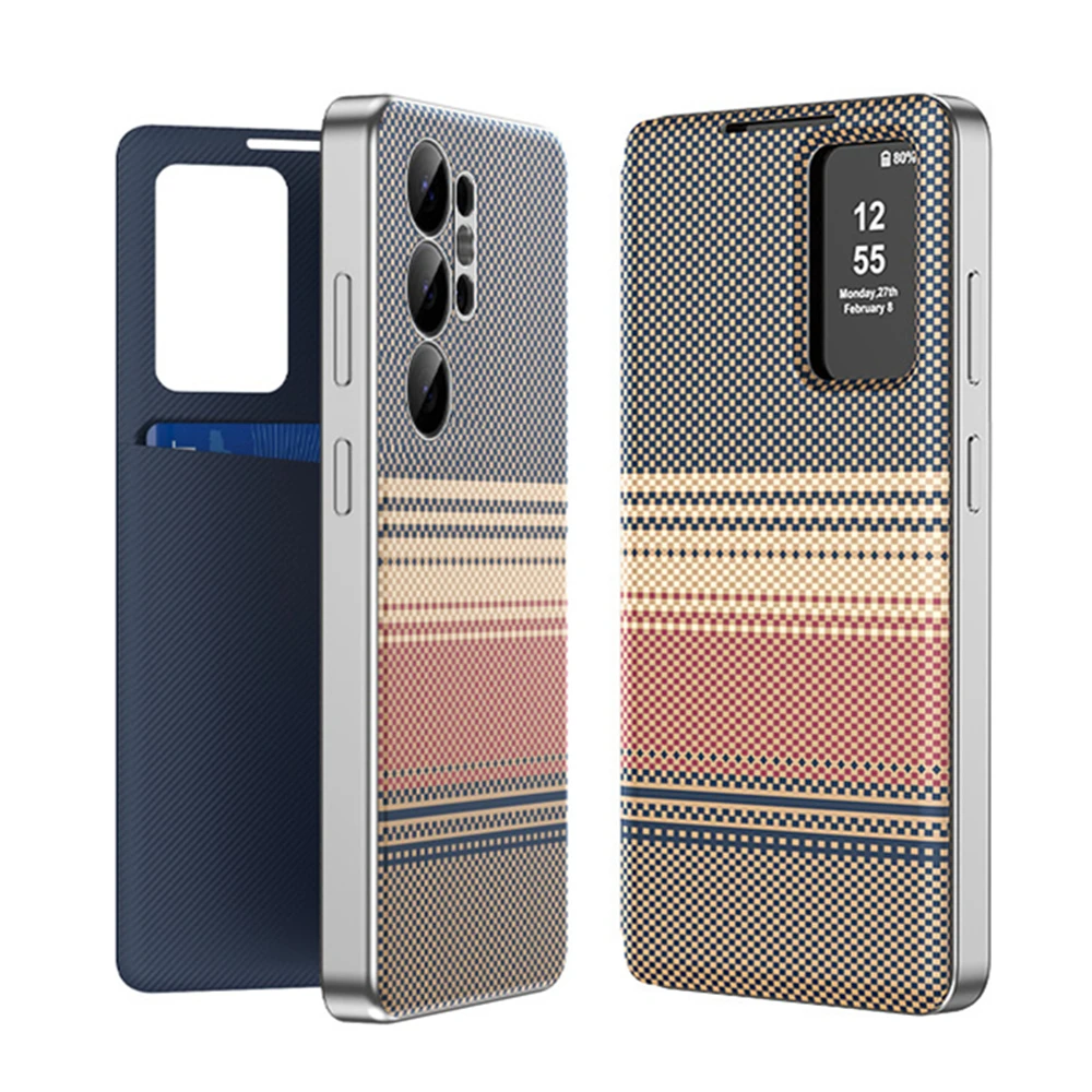 Etui Smart Cover z okienkiem i funkcją S-View do Samsung Galaxy S26 S25 S24 S23 S22 Ultra A17 A55 A56, skórzane etui z klapką, możliwość odbierania połączeń bez otwierania etui. — zdjęcie produktu 3