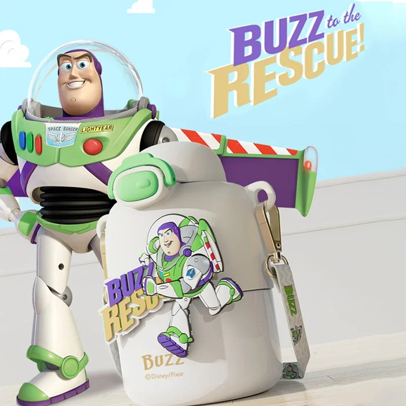 Disney Buzz Lightyear Children Thermos Water Bottle with Straw 316 Stainless Steel Vacuum Flasks Cartoon Portable Kid Thermo Cup