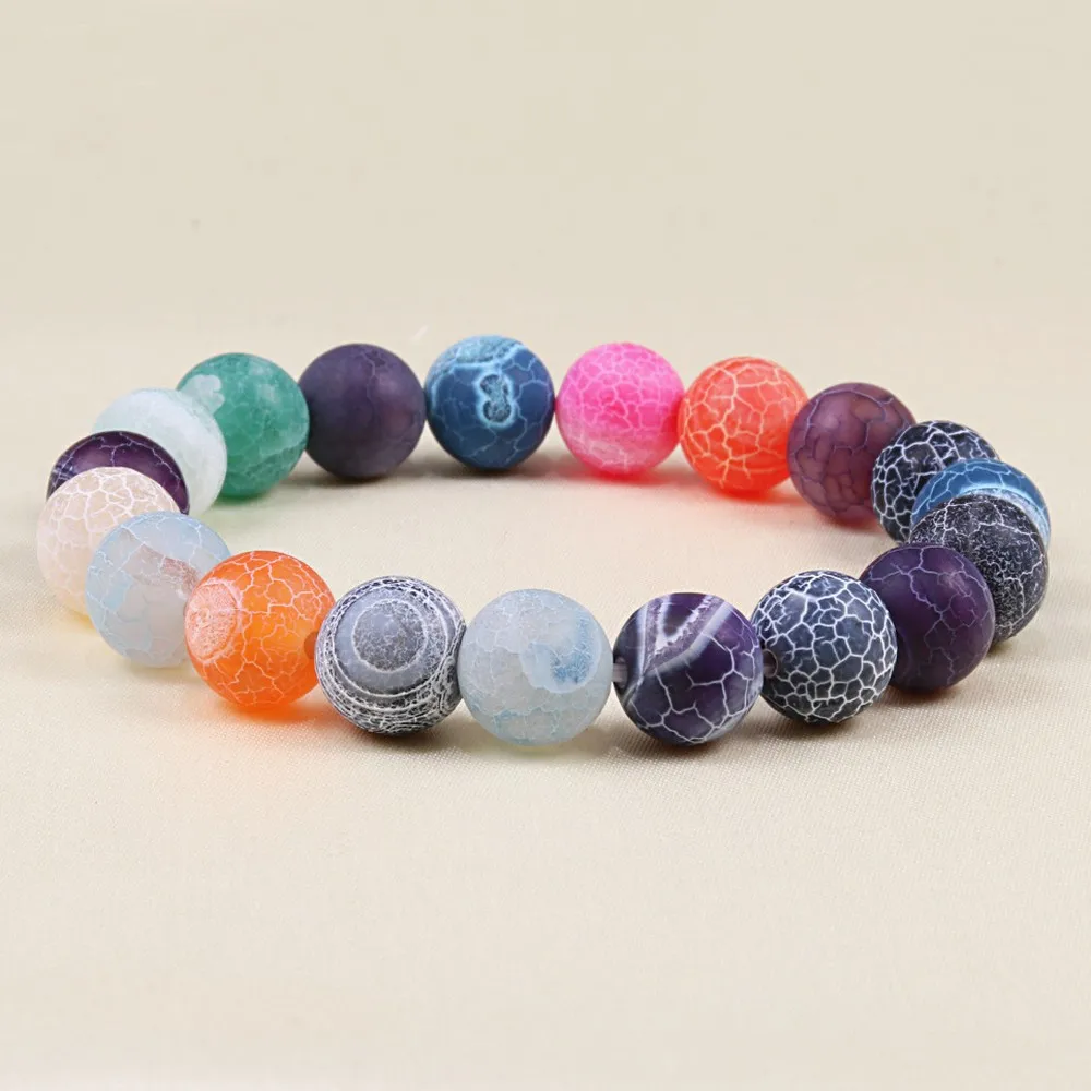 Colorful Weathered Stone Bracelet Round Beads Purple Weathered Stone Elastic Cord Beaded Wristband Jewelry Gift for Women