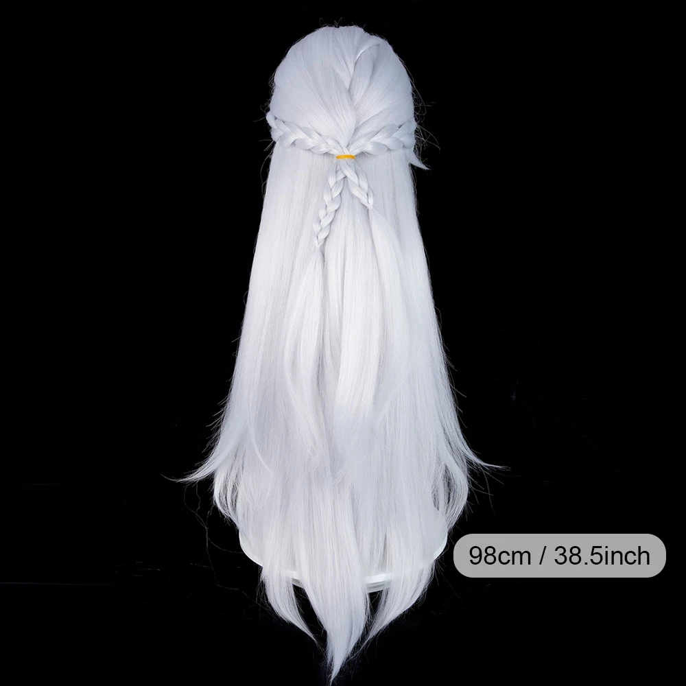 Silver White Long Straight Synthetic Wigs with Bangs Anime Game Cosplay Fluffy Wig for Daily Party