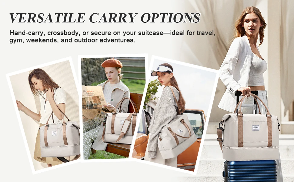 Reisetasche, Sporttasche, Sporttasche, Schultertasche, Weekender, Übernachtungstasche für Damen, Handgepäcktasche mit nasse Tasche, erweiterbare Tasche – Detail 2
