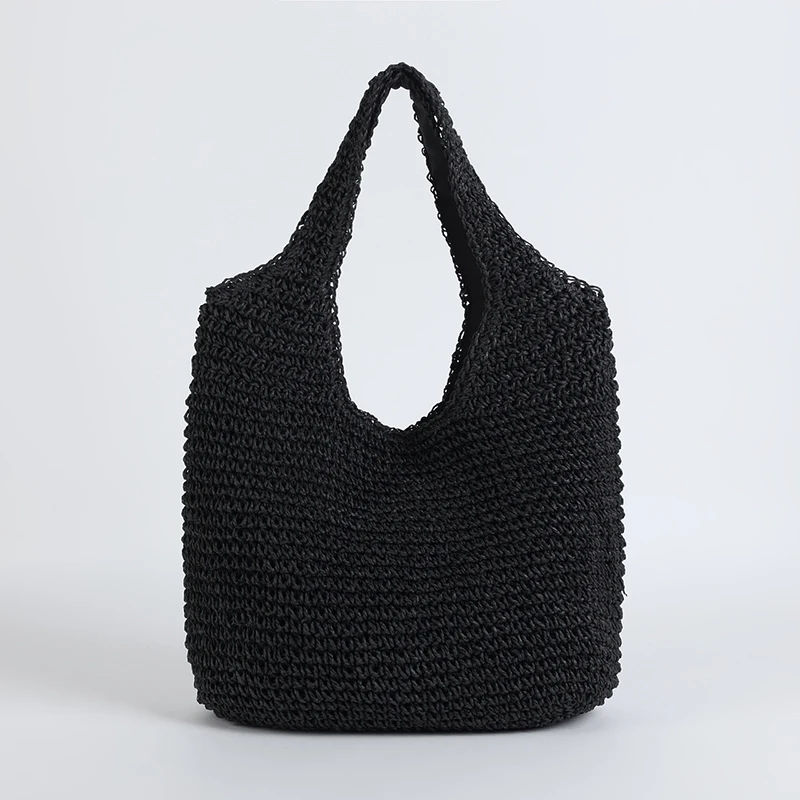 Bolso de playa tejido de paja para mujer, bolsa de hombro de lujo, a la moda, sencillo, grande, para cosméticos, 2023
