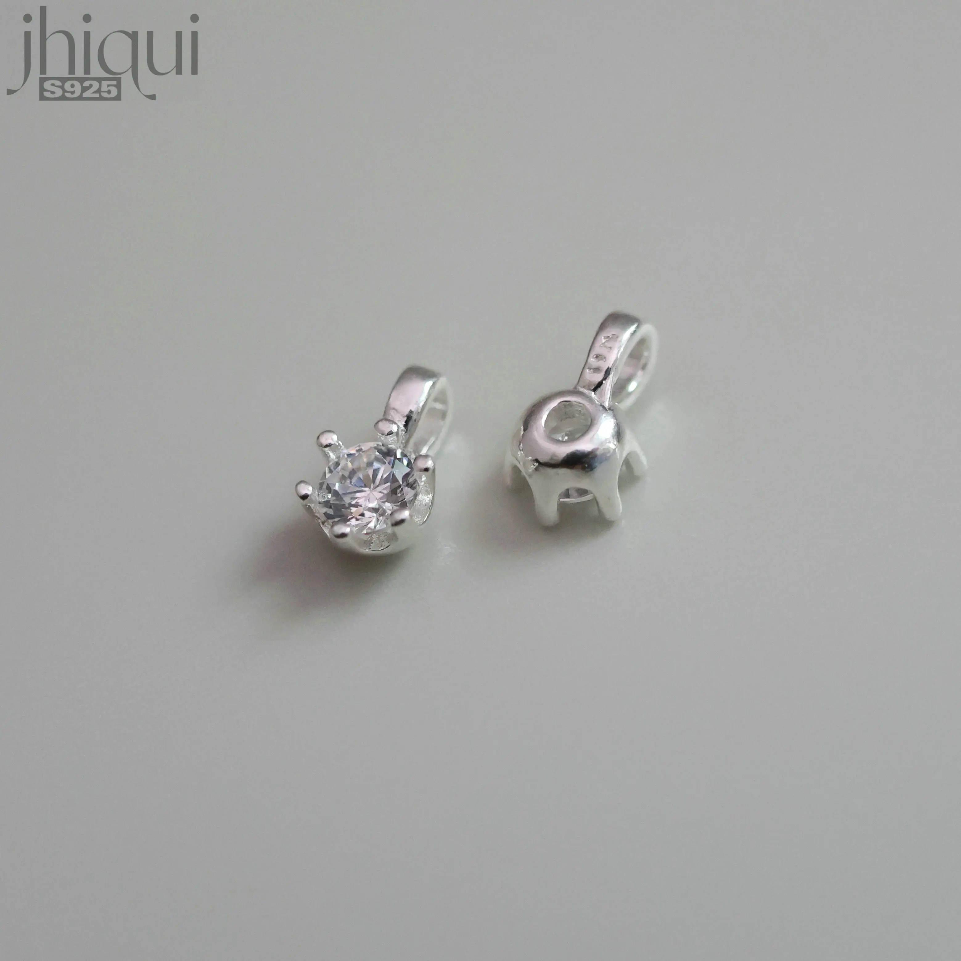 2pcs 925 Sterling Silver Zircon Round Charm for DIY Fine Jewelry Making Jewelry Finding