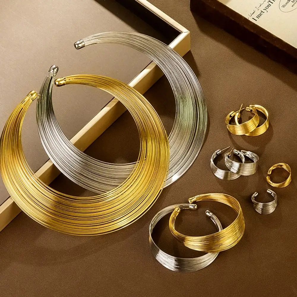 

Cute Earring Multilayer Metal Wire Jewelry Set Korean Style Jewelry Accessories Exaggerated Necklace Alloy Finger Ring Gift