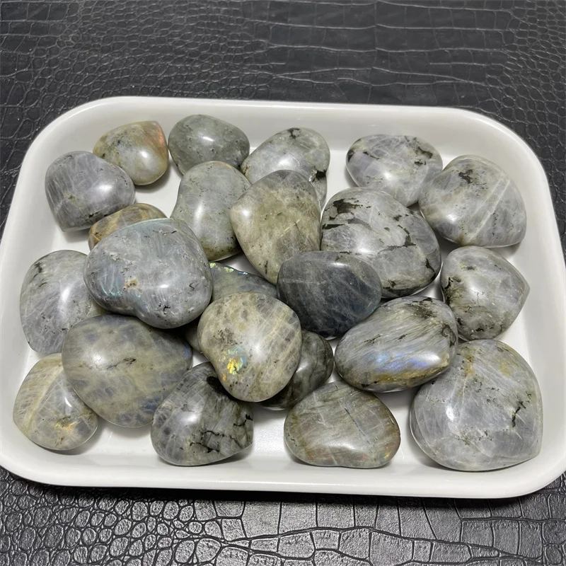 23pcs Natural Labradorite Crystal Heart Decoration Polished Moonstone Healing Rock Quartz Gift Reiki Feng Shui Spiritual Jewelry