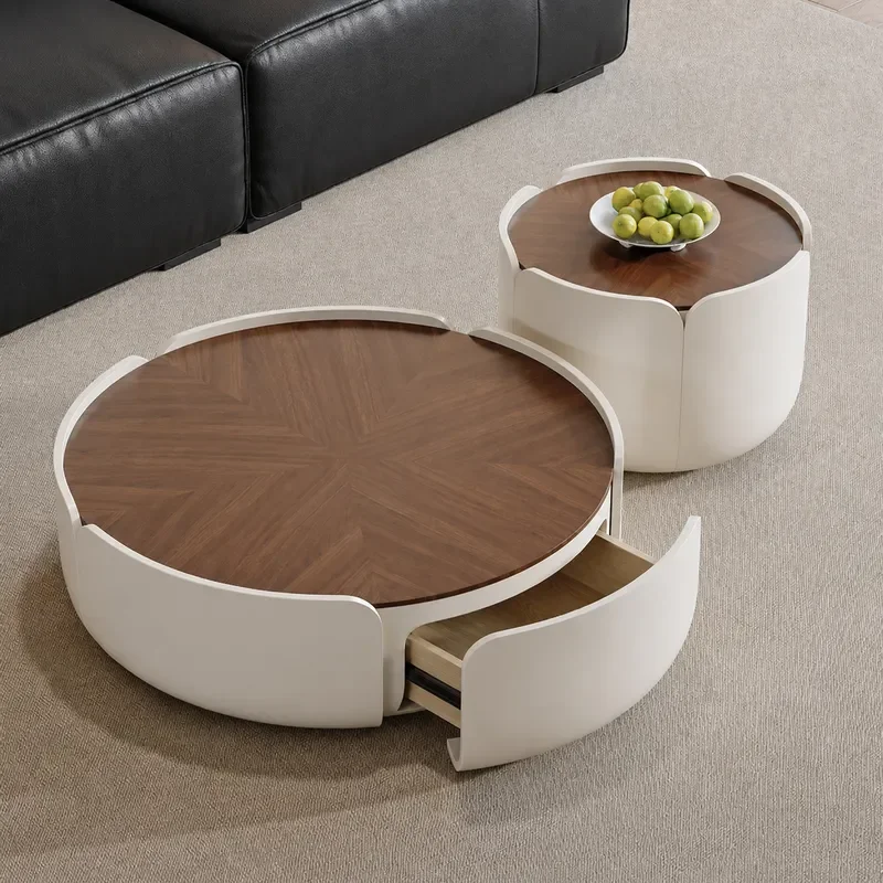 Cream Petal Coffee Table Italian Minimalist Round Walnut Pattern Small Apartment Living Room Modern Simple Household