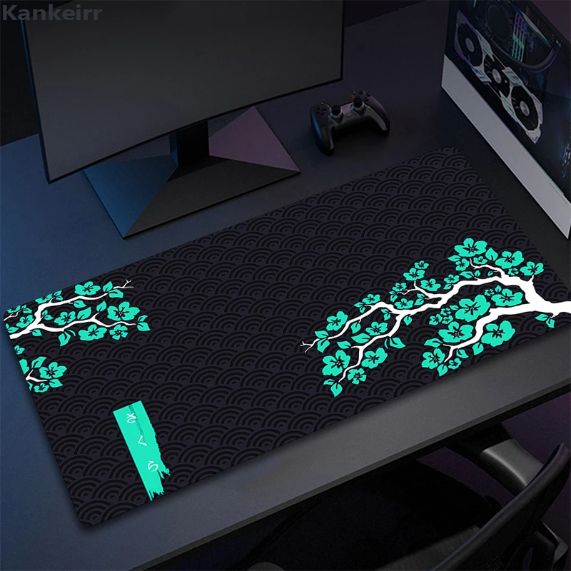 Kawaii Purple Desk Mat Black Sakura Mouse Pad Large Office Carpet Accessories Cherry Blossom Gaming Mousepad Gamer Computer Mat