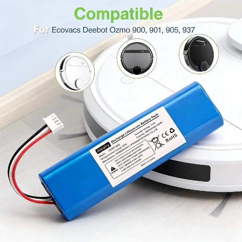 14.4V 6800mAh Rechargeable Li-ion Battery –Stable Performance for Ecovacs Deebot Ozmo 900 Series & N8 Pro Vacuum Cleaner Durable
