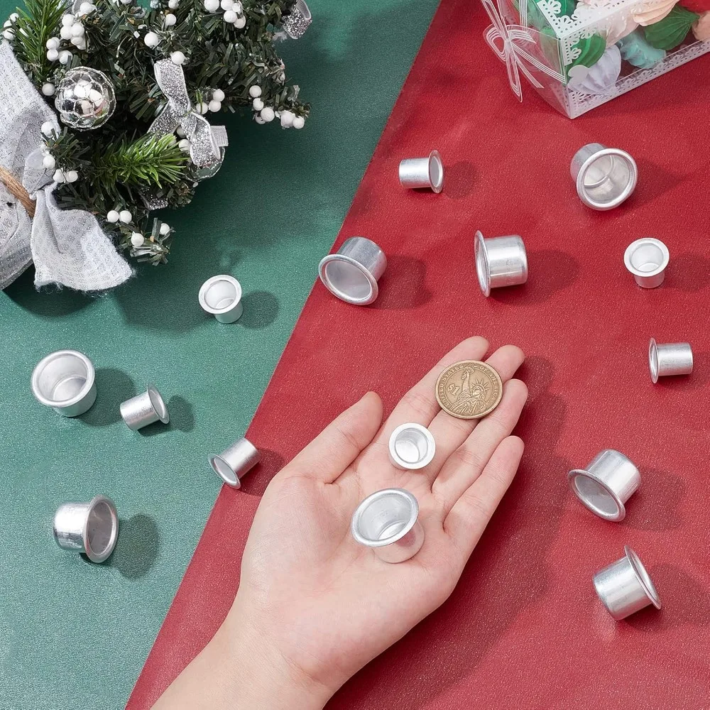 40 قطعة شمعة معدنية صغيرة إدراج حامل الشمعدان كوب 2 حجم الألومنيوم شمعة معدنية أكواب بالتنقيط حماة الماسك للشمع