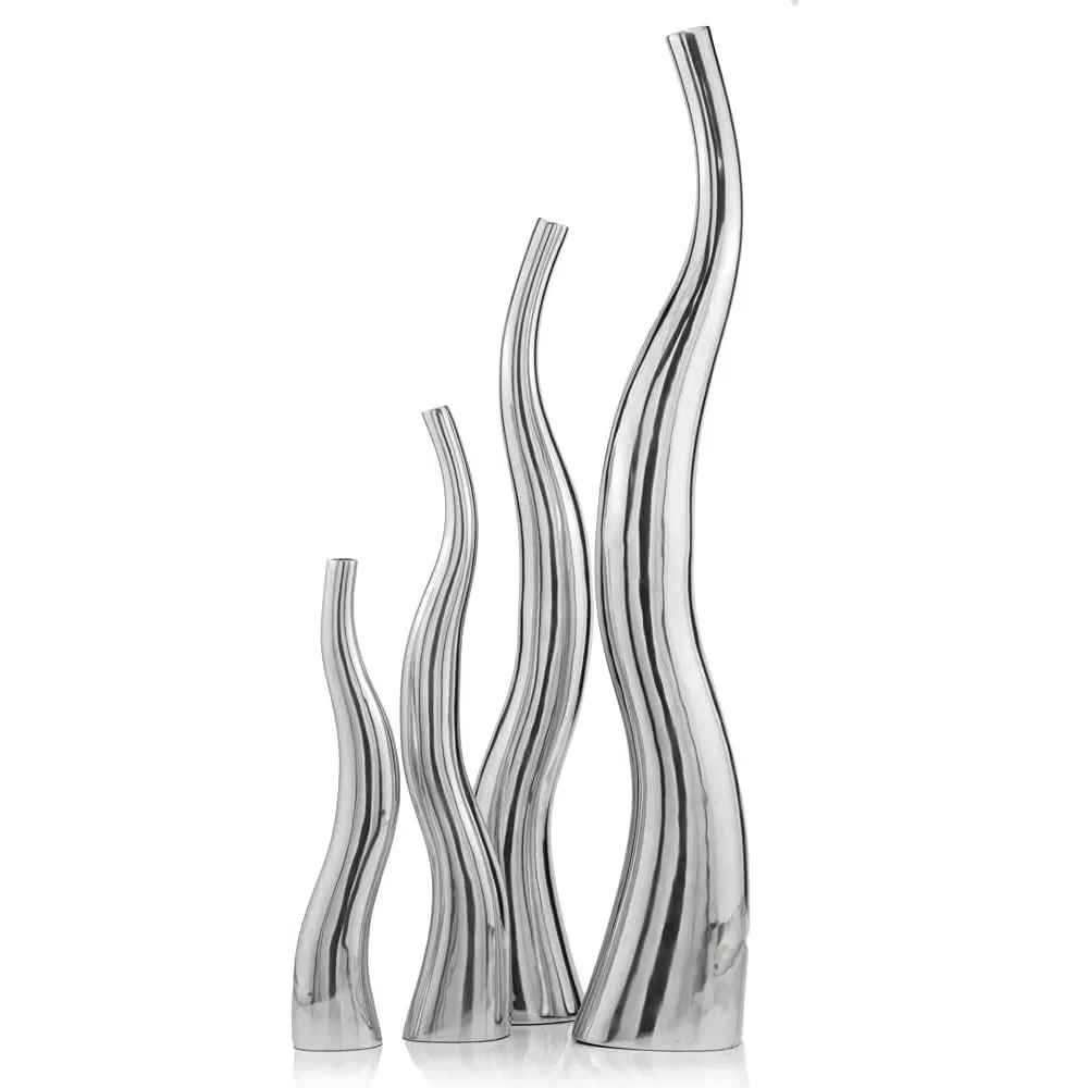 Set of 2 Modern Tall Silver Squiggly Vases Freight Free Vase Decoration Home Decorations Decor Garden