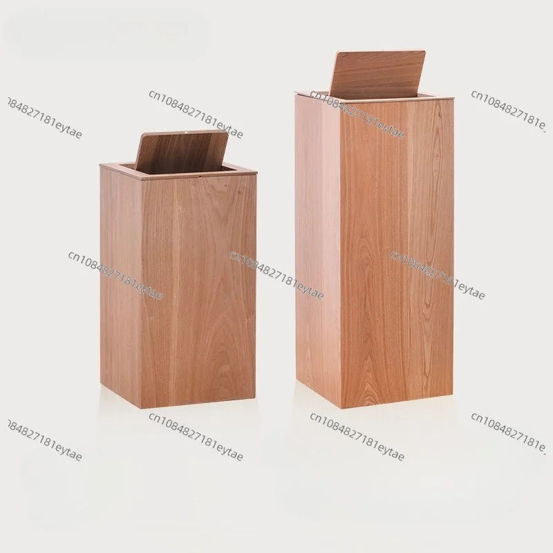 Modern Minimalist Large Wooden Waste Bin Paper Basket Heavy Duty Trash Can with Lid for Hotel Guest Room Use