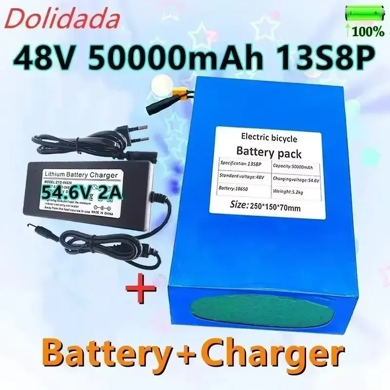 2024New 18650battery Li-ion Battery Pack 48V 50000mAh 13S8P Suit  Scooter Bicycle Motorcycle Customizable Plug EU/US Charger