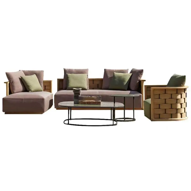 Modern Outdoor Teak UV Protection Furniture Garden Sofa Set Quick Drying Cushion Comfort Design Villa Terrace Courtyard Hotel