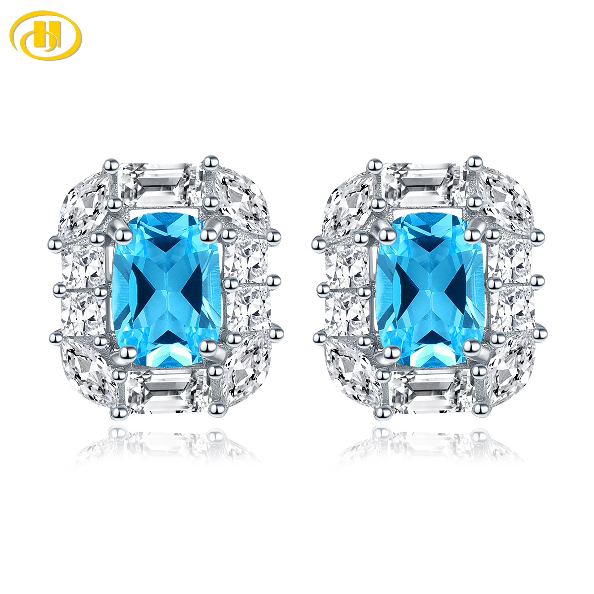 

Natural Deep Blue Topaz Sterling Silver Stud Earring 2.5 Carats Romantic Blue Gemstone Women Classic Fine Jewelrys Styles