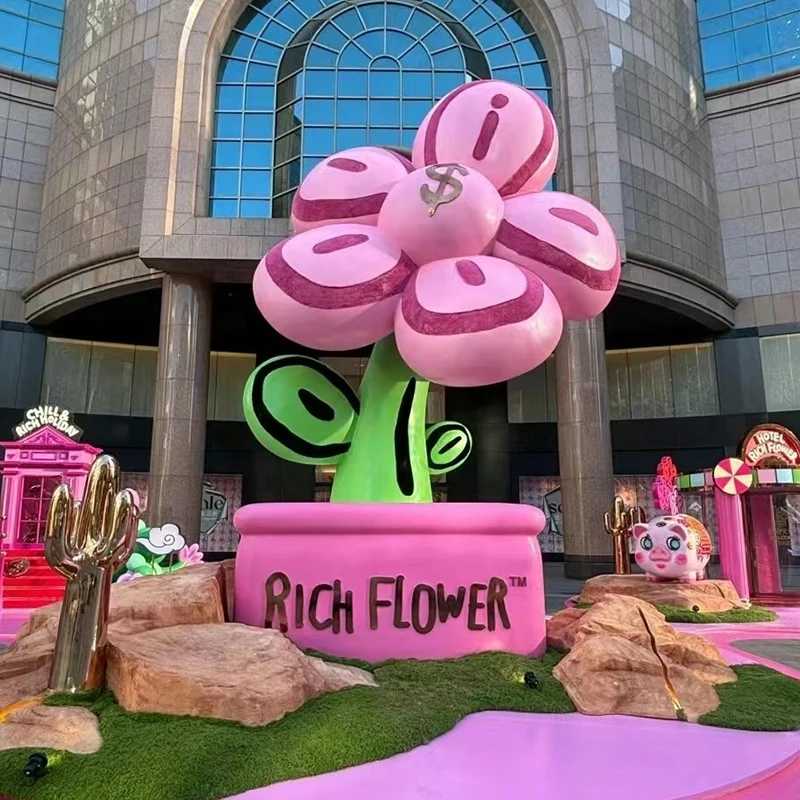 Fiberglass Artificial Rose Sculpture Outdoor Commercial Street Decoration