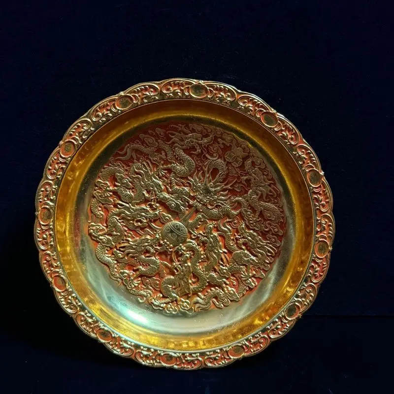 Ming Dynasty Xuan De Era Alloy Gilt Dragon Plate Bronze Relief Ornament