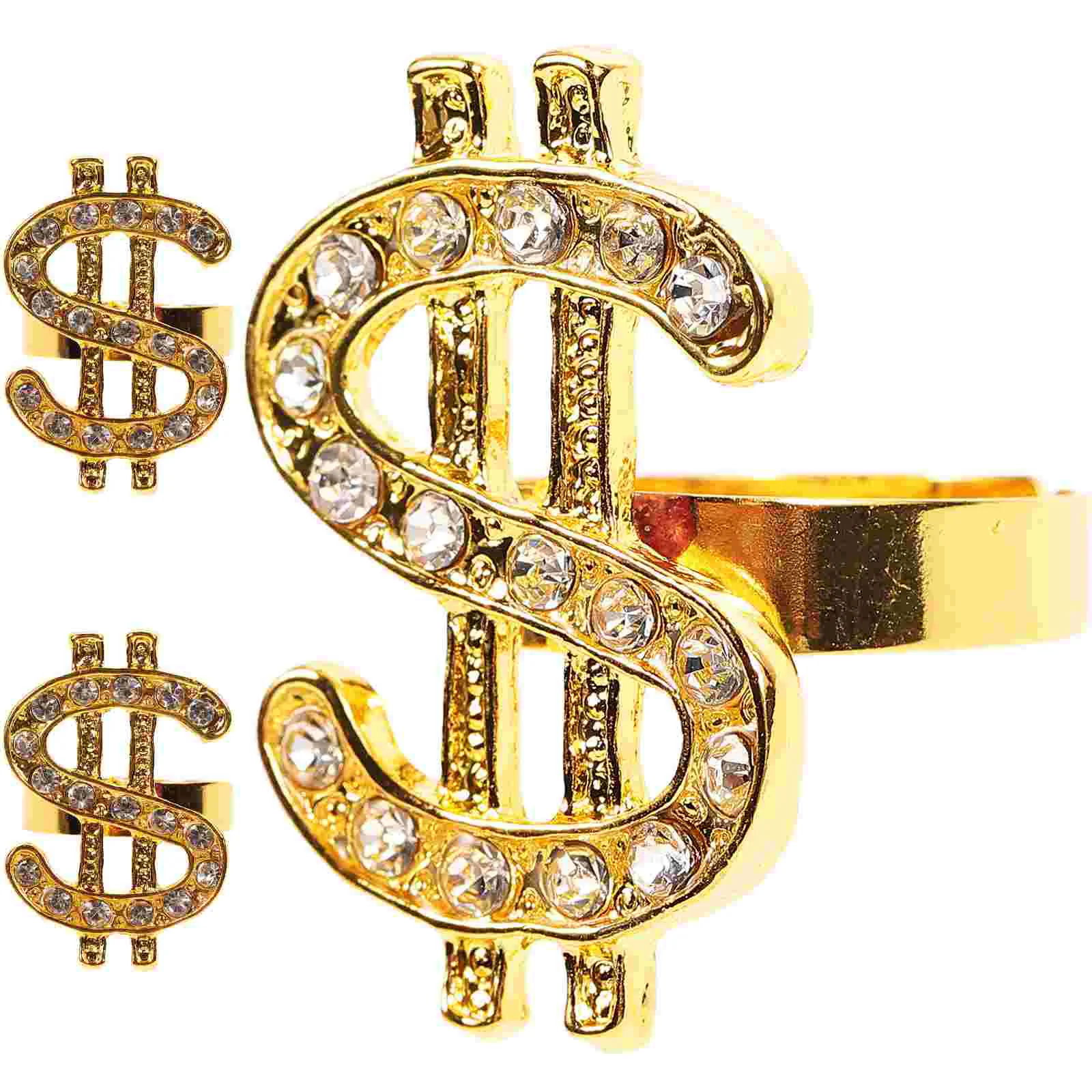 Gangster Ring Dollar Rhinestone Jewelry Party Finger Decor Accessories Golden Man