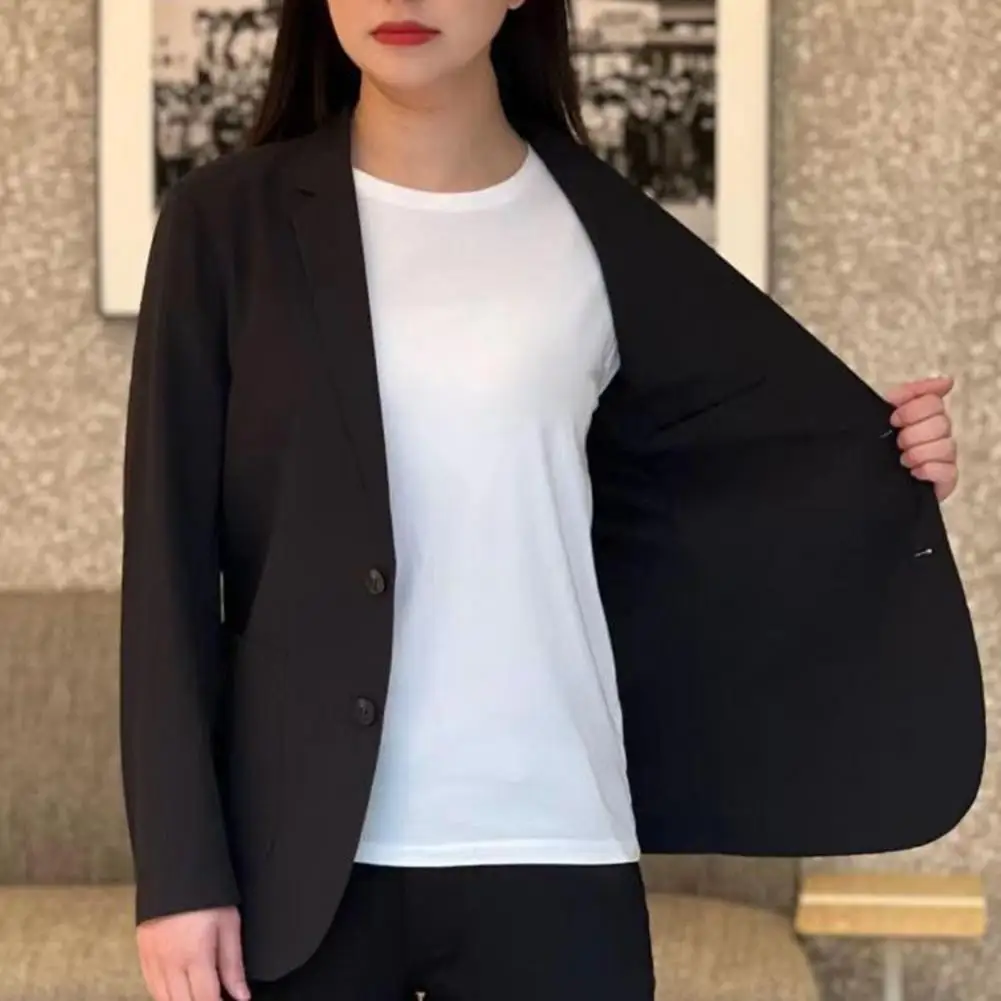 Vacation Suit Jacket Elegant Women\'s Formal Business Coat with Button Closure Pockets Long Sleeve Mid Length Suit for Office