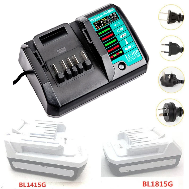 

DC18WA Li-ion Battery Charger for Makita 14.4V 18V BL1415G BL1413G BL1815G BL1820G BL1811G BL1813G Lithium Battery