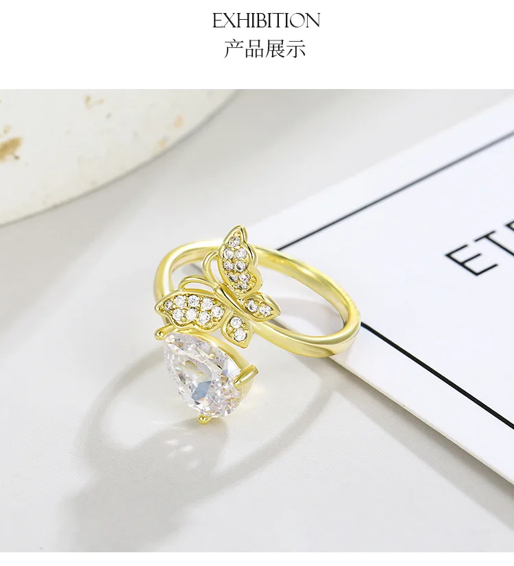 Pastoral Retro Water Drop Fine Jewelry 100% 18k Gold Trendy Resizable Rings for Girls Wild Style Gift