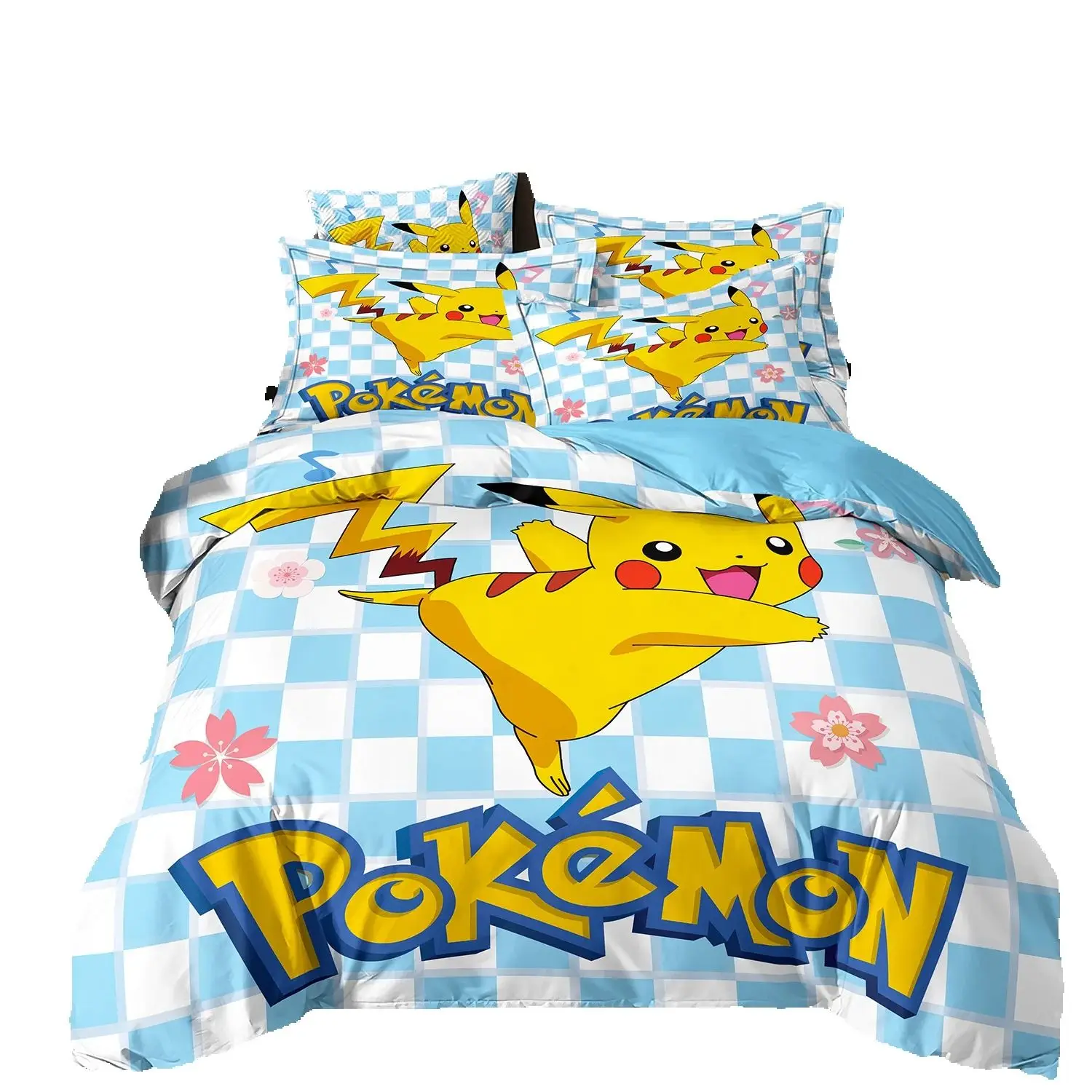 3D Printed Pokemon Bedding Set,Pikachu Duvet Cover,Anime Quilt Duvet Pillowcase for Children Girls Boys Teenagers Adults