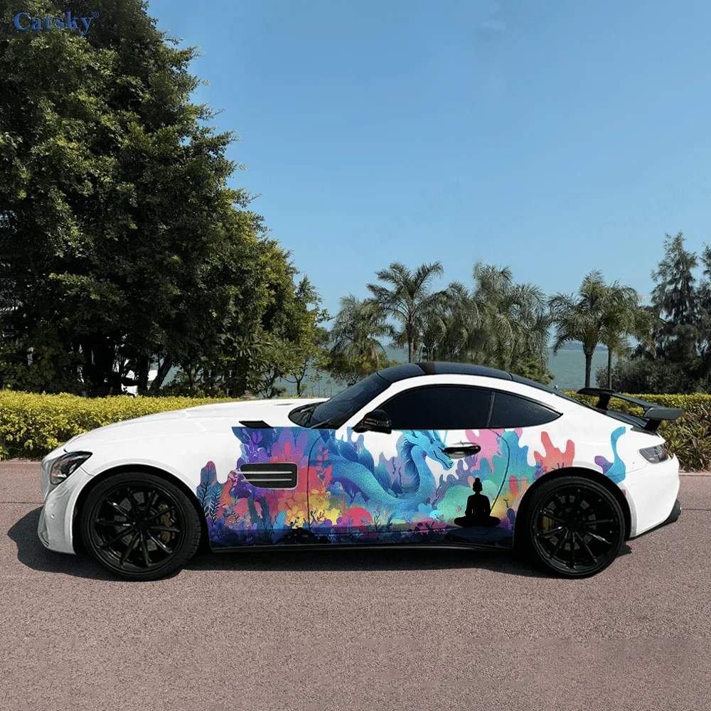 

Неоновый дракон, медитирующая тень, боковая наклейка автомобиля, декор, водонепроницаемая, устойчивая к царапинам наклейка из ПВХ, защита автомобиля, автоаксессуары, подарок