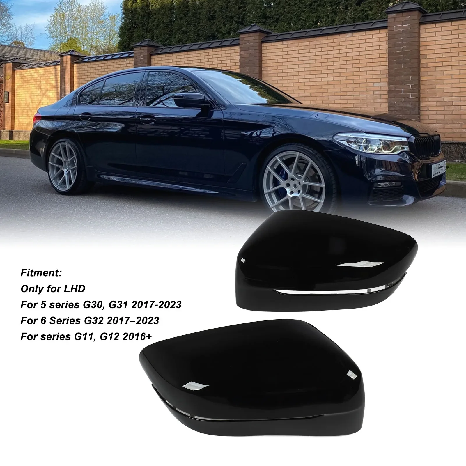 For BMW 5 Series 6 Series 7 Series 1 Pair Left+Right Glossy Black Rearview Mirror Cap Side Wing Mirror Cover Cap 51167422719