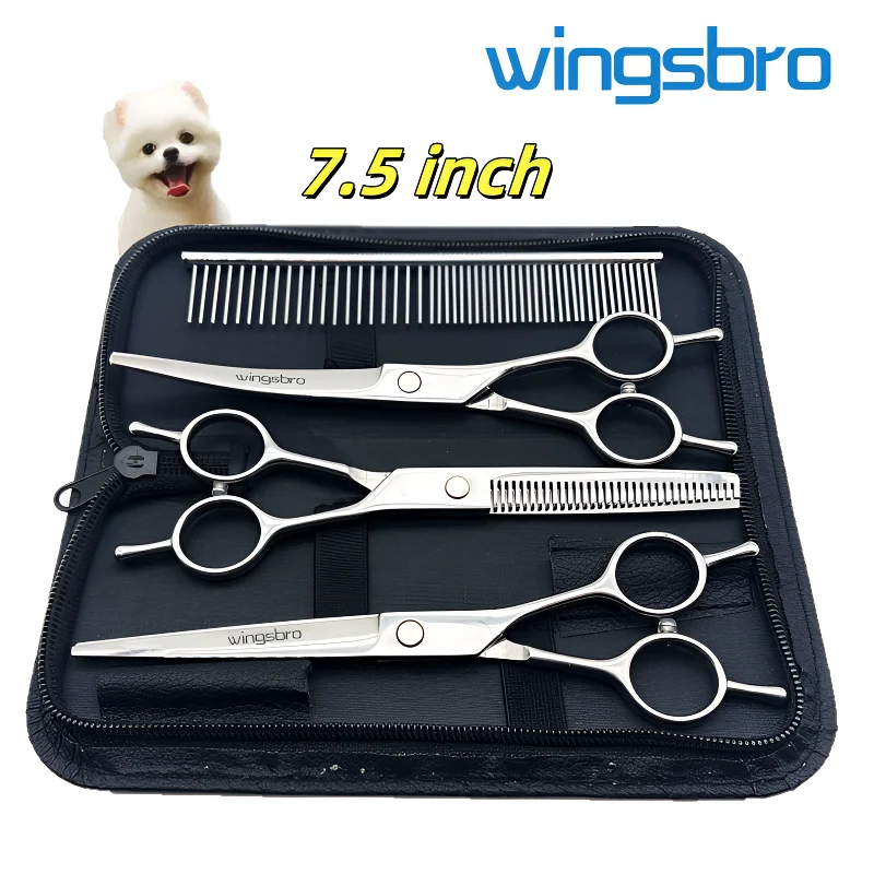 Wingsbro Ensemble de ciseaux à œillets pour chiens de compagnie en acier inoxydable de 7,5 pouces, ensemble de ciseaux incurvés pour chiens