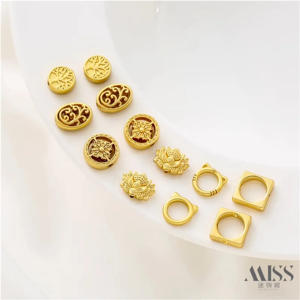 

Color-preserving Gold-plated Spacer Square Loose Beads Tiger Ring Lotus 18K Branch Bead Spacer DIY Chain Accessories