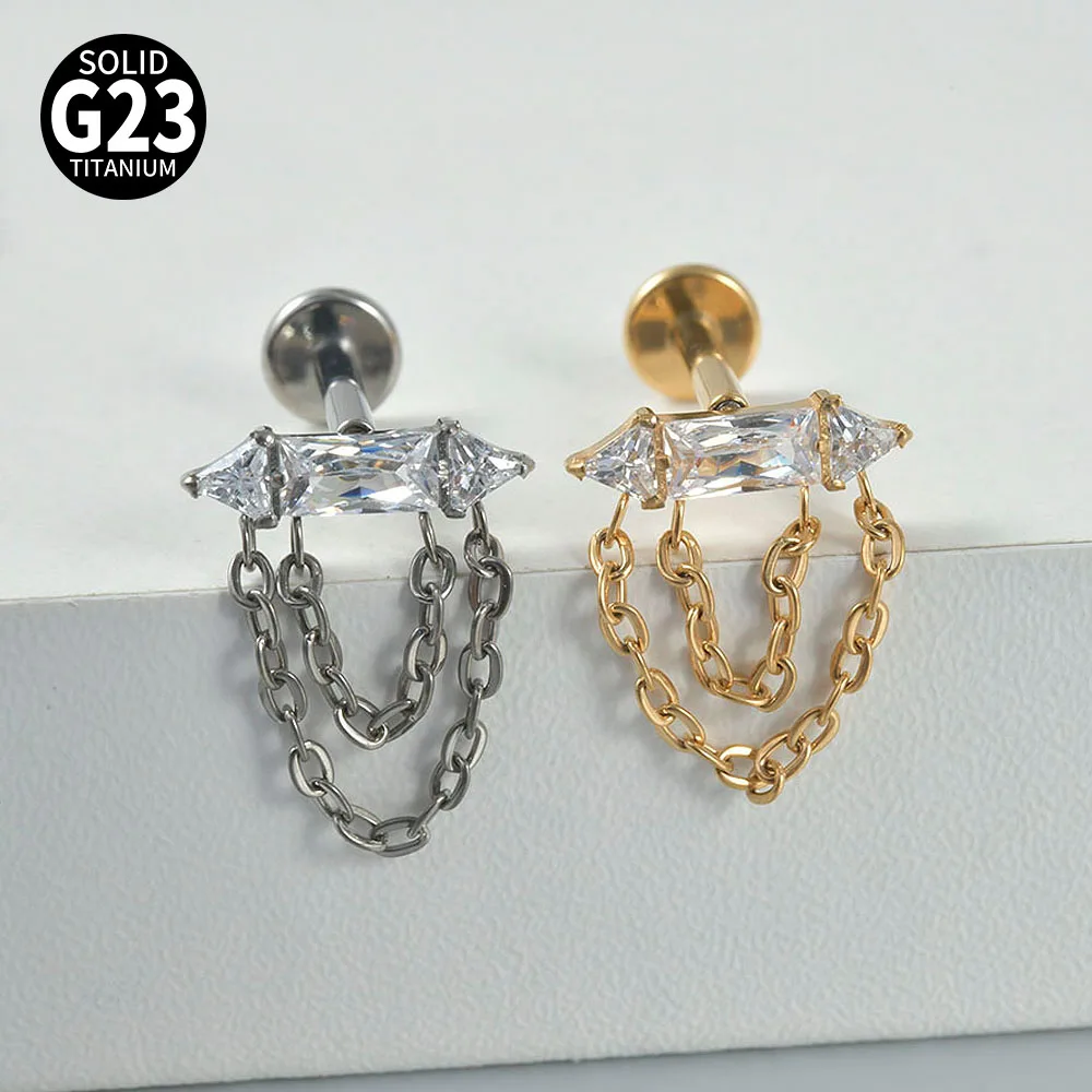 Solid Titanium Curved Bar Pendant Chain Dangle Earrings