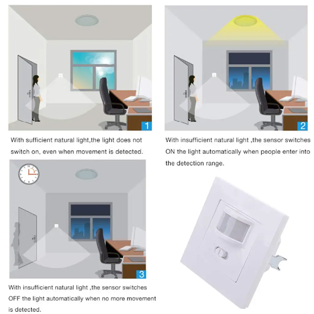 Wall Mounted PIR Sensor Light Switch Infrared Motion Sensor Automatic PIR Infrared LED Light AC110V-240V Lamp Light Bulb Switch